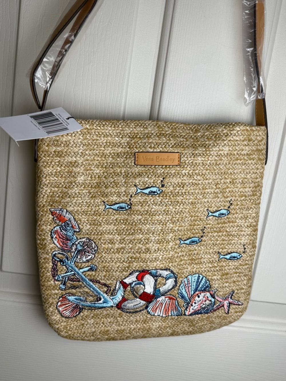 NWT Vera Bradley Beach Toile Straw Crossbody Purse Retired